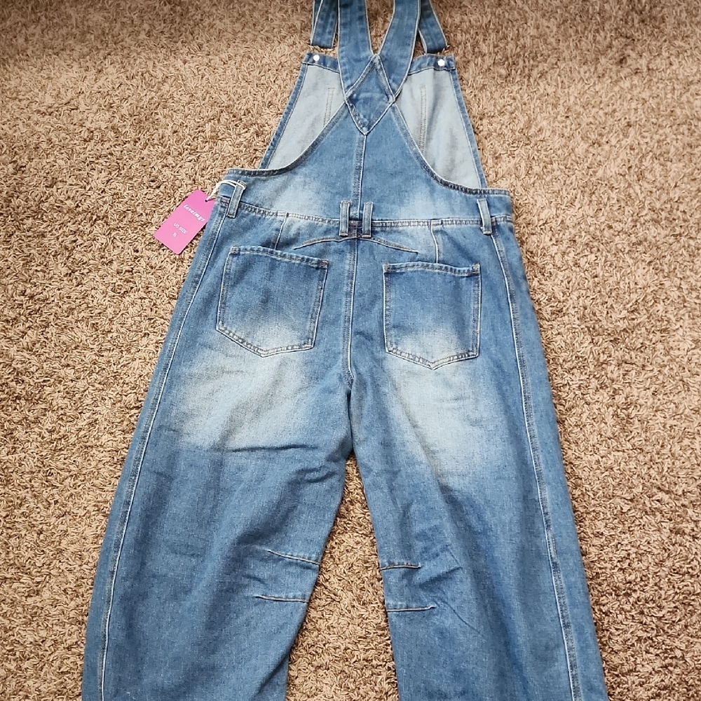 Baggy Barrel Blue Women's Denim Overalls - Picture 4 of 7